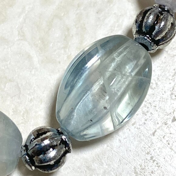 Genuine Pale Green Fluorite Beaded Necklace, Natural Gemstone Bib Necklace - Picture 7 of 15